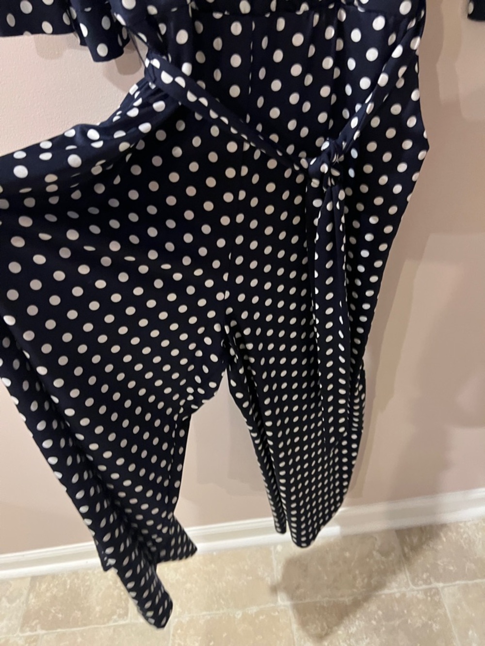 VENUS Navy and White Polka Dot Wrap Jumpsuit With Pockets & Belt Size Large - Picture 7 of 9